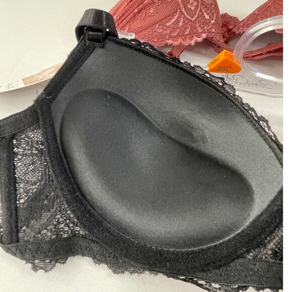 Rene Rofe Lingerie Extreme Push Up Lace Detail Bras 2 pack 36C NEW Black Pink - Picture 10 of 12